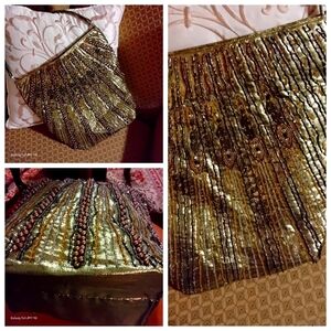 Gold Sequence Faux Pearl Beaded Hobo Bag NWOT
